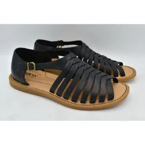 Born Womens Size 7 Ida Black Full Grain Leather Woven Open Toe Sandals Shoes
