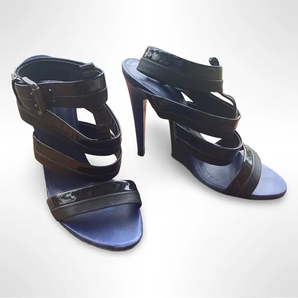 Bottega Veneta Black &amp; Blue Strappy High Heels w/ Ankle Strap