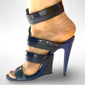 Bottega Veneta Black &amp; Blue Strappy High Heels w/ Ankle Strap
