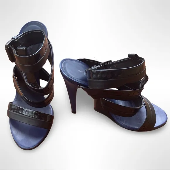 Bottega Veneta Black &amp; Blue Strappy High Heels w/ Ankle Strap