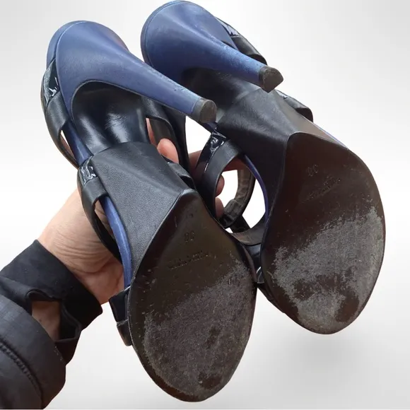Bottega Veneta Black &amp; Blue Strappy High Heels w/ Ankle Strap