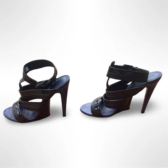 Bottega Veneta Black &amp; Blue Strappy High Heels w/ Ankle Strap