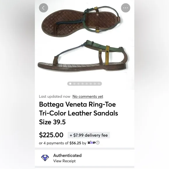 Bottega Veneta Ring-Toe Tri-Color Leather Sandals Size 39.5