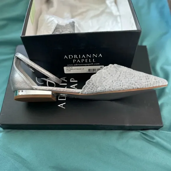 Brand new in box Adrianna Papell silver Trala 8.5 flats bride or bridesmaid