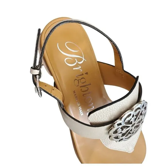 BRIGHTON Womens Size 5 N Off White Italian Leather Thong Alana Sandals Shoes