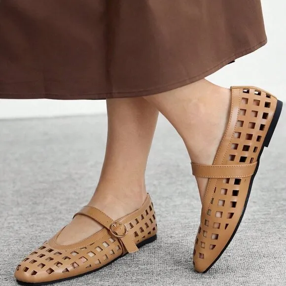 Brown Elegant Vintage Women's Mary Jane Flat Shoes