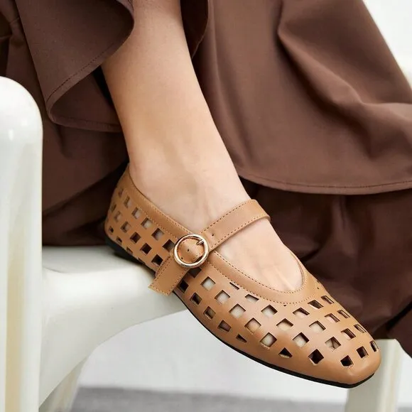 Brown Elegant Vintage Women's Mary Jane Flat Shoes