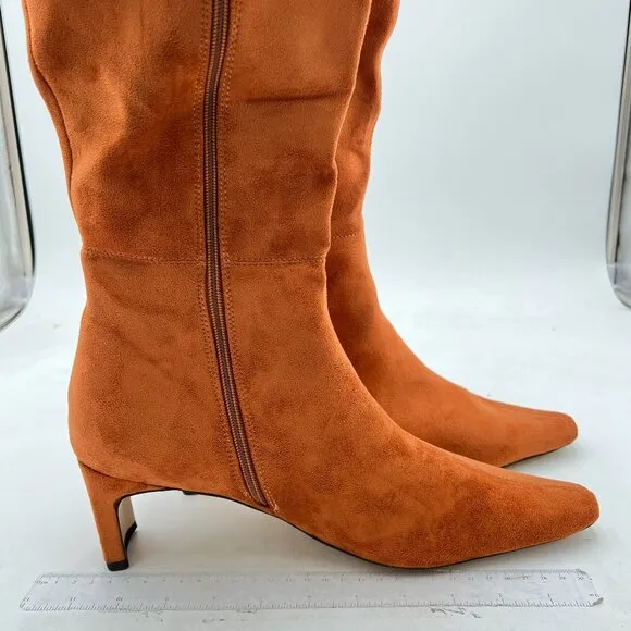 Brown Knee High Long Boots Closed Toe Chunky Heel Side Zipper Fall Winter Shoes