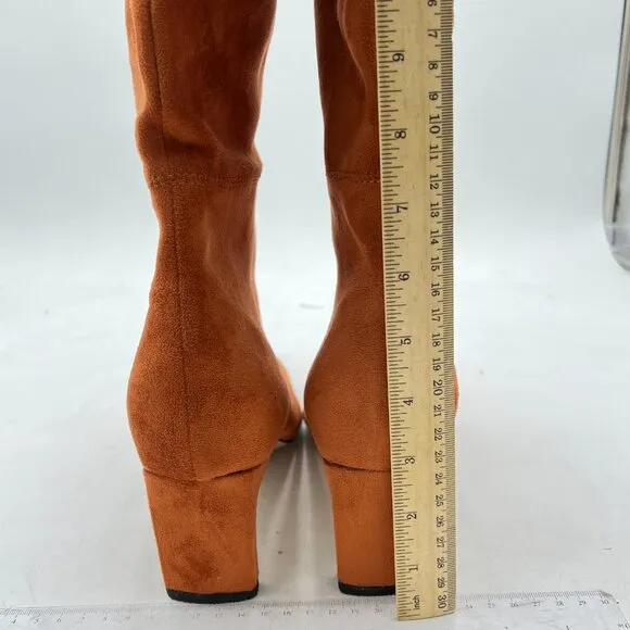 Brown Knee High Long Boots Closed Toe Chunky Heel Side Zipper Fall Winter Shoes