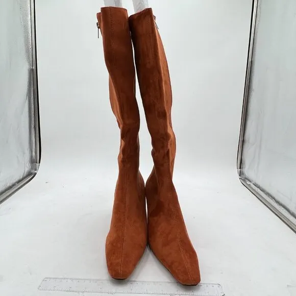 Brown Knee High Long Boots Closed Toe Chunky Heel Side Zipper Fall Winter Shoes
