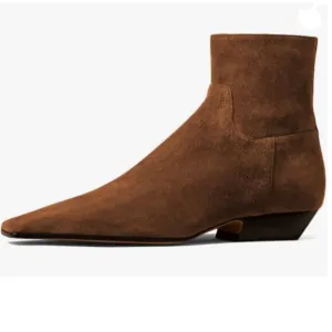 Brown Square Toe Low Chunky Heel Ankle Booties Chic Zip up Short Boot