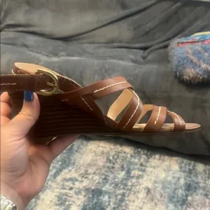 Brown Strappy Wedge Sandals