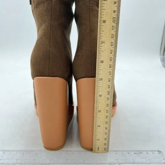 Brown Suede Side Zipper Wedge High Heels Over The Knee Thigh High Knee High Boot