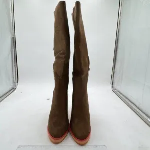 Brown Suede Side Zipper Wedge High Heels Over The Knee Thigh High Knee High Boot