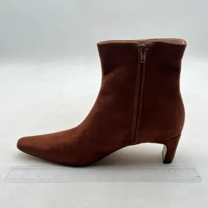 Brown Women's Square Toe Low Chunky Heel Ankle Booties Zip Up Short Boot