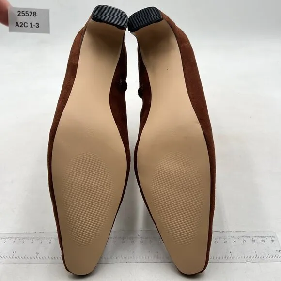 Brown Women's Square Toe Low Chunky Heel Ankle Booties Zip Up Short Boot