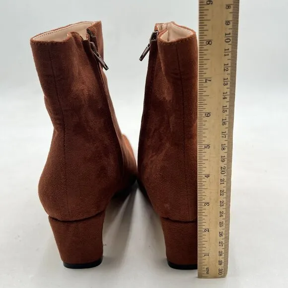 Brown Women's Square Toe Low Chunky Heel Ankle Booties Zip Up Short Boot