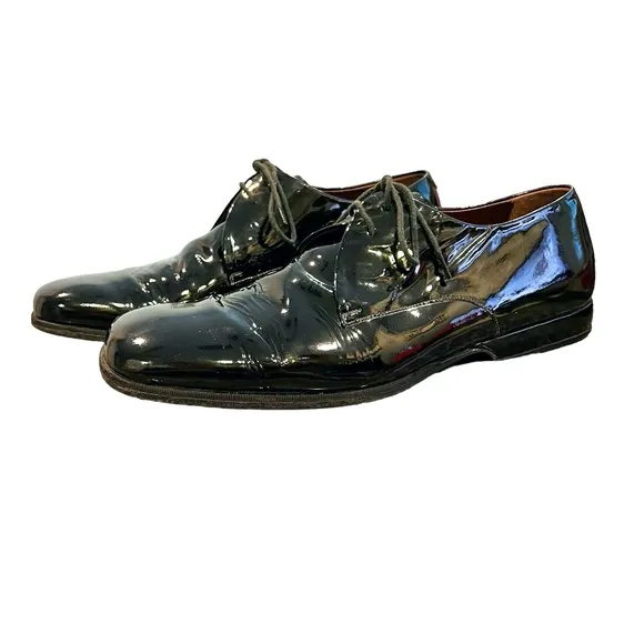 BRUNO MAGLI PARKER LACE UP SQUARE TOE BLACK PATENT LEATHER TUXEDO SHOE