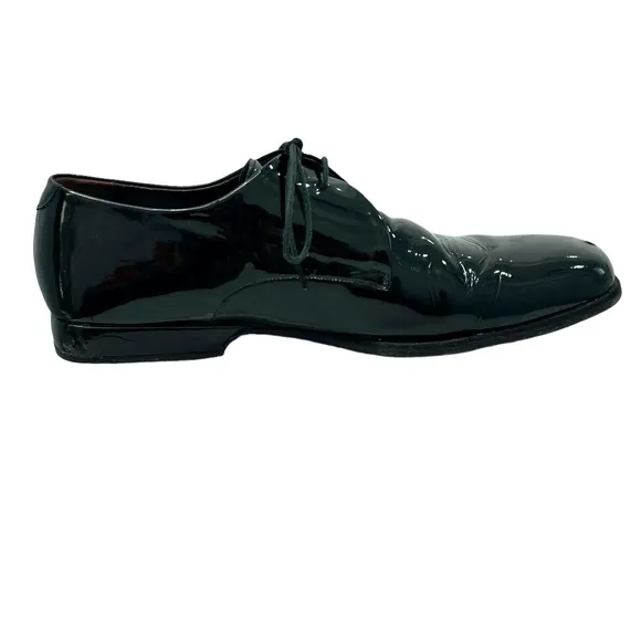 BRUNO MAGLI PARKER LACE UP SQUARE TOE BLACK PATENT LEATHER TUXEDO SHOE