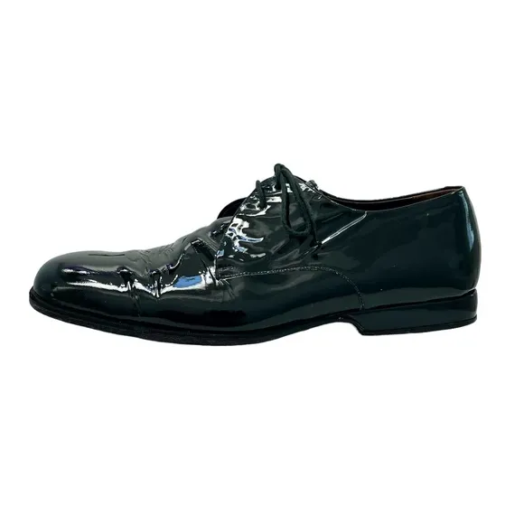 BRUNO MAGLI PARKER LACE UP SQUARE TOE BLACK PATENT LEATHER TUXEDO SHOE