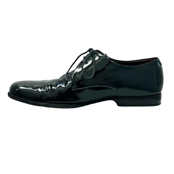 BRUNO MAGLI PARKER LACE UP SQUARE TOE BLACK PATENT LEATHER TUXEDO SHOE
