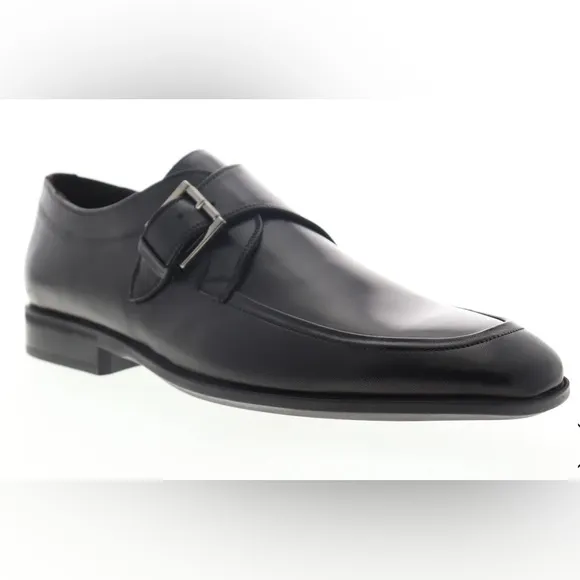 BRUNO MANGLI Men's Black Leather Dress Shoes Wingtip Monk Strap size 10.5