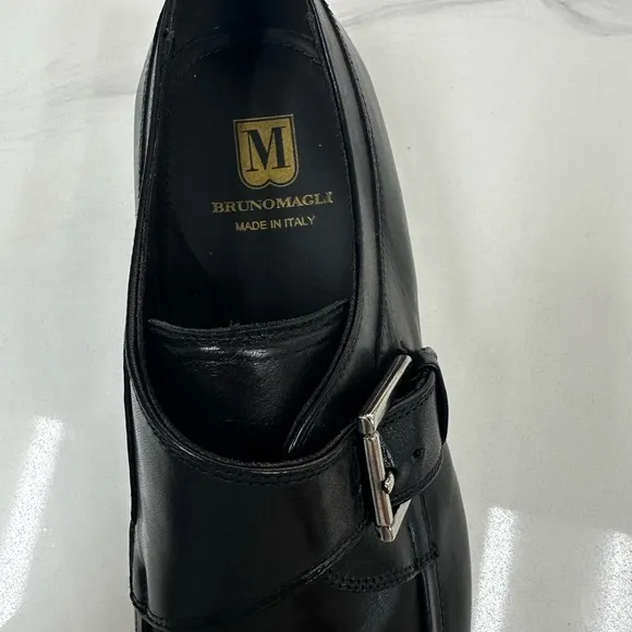 BRUNO MANGLI Men's Black Leather Dress Shoes Wingtip Monk Strap size 10.5