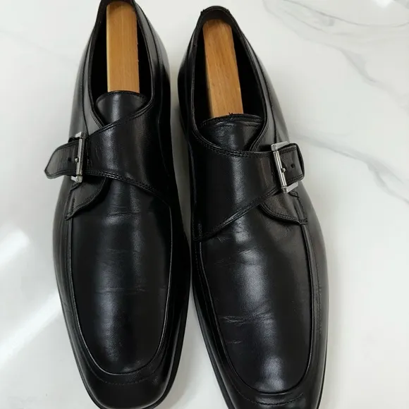 BRUNO MANGLI Men's Black Leather Dress Shoes Wingtip Monk Strap size 10.5