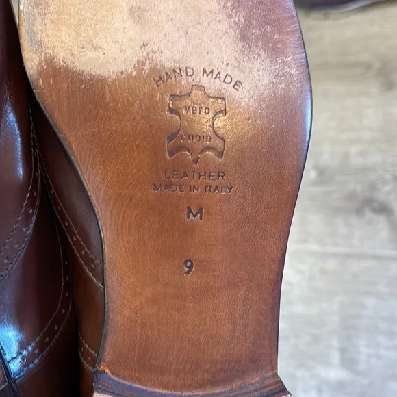 Bruno Martini Mens Shoes 9 Brown Wingtip Oxford Leather Italy Handmade Wedding