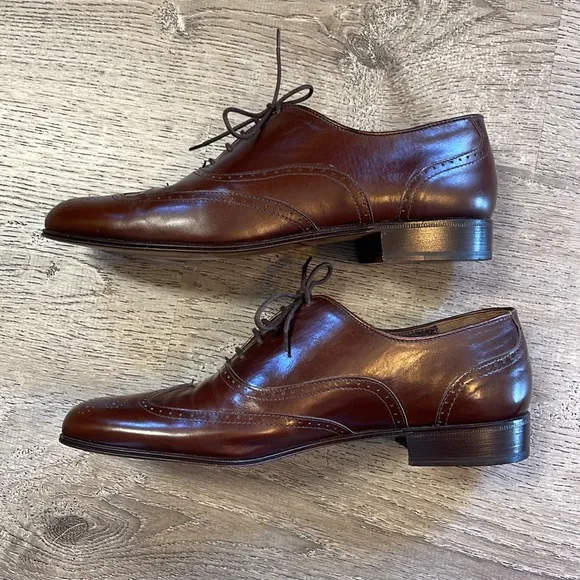 Bruno Martini Mens Shoes 9 Brown Wingtip Oxford Leather Italy Handmade Wedding