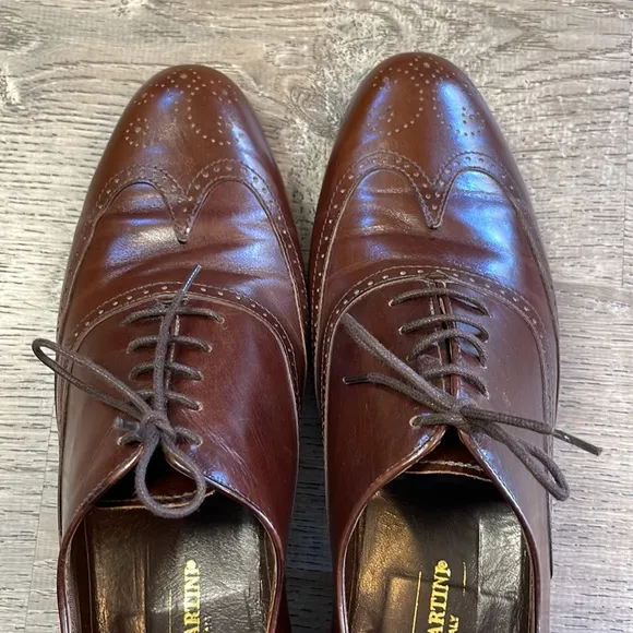 Bruno Martini Mens Shoes 9 Brown Wingtip Oxford Leather Italy Handmade Wedding