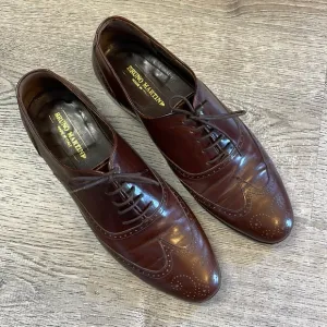 Bruno Martini Mens Shoes 9 Brown Wingtip Oxford Leather Italy Handmade Wedding