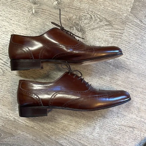 Bruno Martini Mens Shoes 9 Brown Wingtip Oxford Leather Italy Handmade Wedding