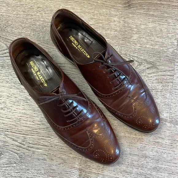 Bruno Martini Mens Shoes 9 Brown Wingtip Oxford Leather Italy Handmade Wedding