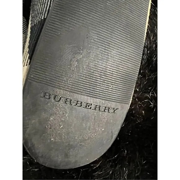 Burberry Brown Leather Canvas Nova Check Three Buckle Ballet Flats Shoes 9.5