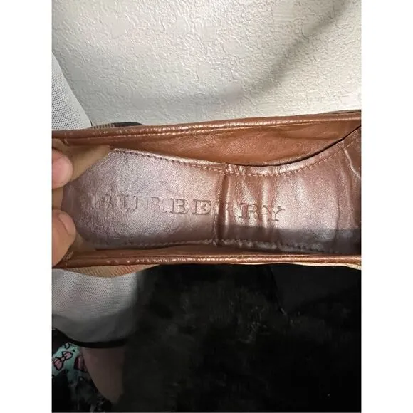 Burberry Brown Leather Canvas Nova Check Three Buckle Ballet Flats Shoes 9.5