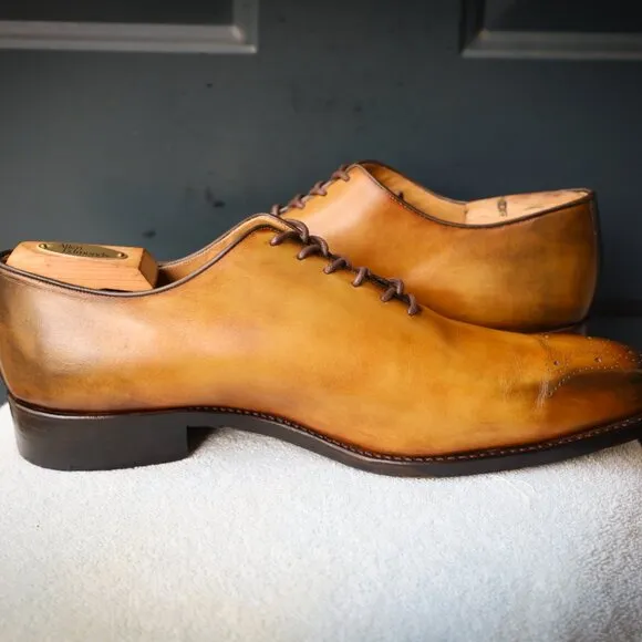 Calzoleria Harris 12 Burnished Brown Tan Whole Cut Oxford  Mens Dress Shoes