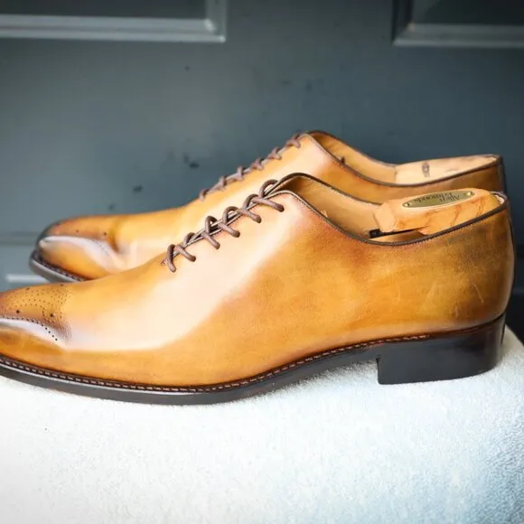 Calzoleria Harris 12 Burnished Brown Tan Whole Cut Oxford  Mens Dress Shoes