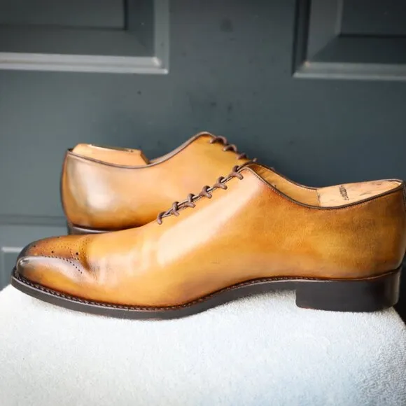 Calzoleria Harris 12 Burnished Brown Tan Whole Cut Oxford  Mens Dress Shoes