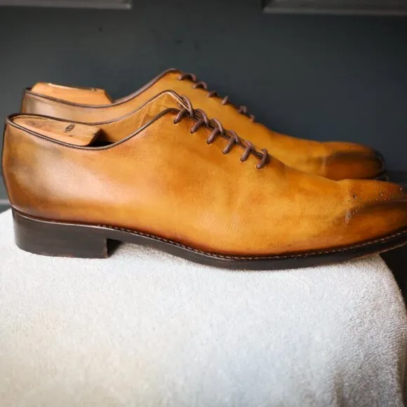 Calzoleria Harris 12 Burnished Brown Tan Whole Cut Oxford  Mens Dress Shoes