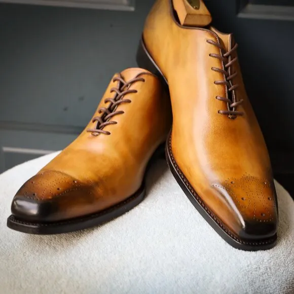 Calzoleria Harris 12 Burnished Brown Tan Whole Cut Oxford  Mens Dress Shoes