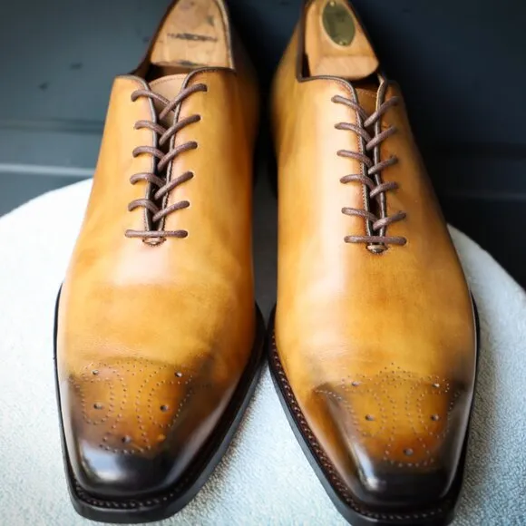 Calzoleria Harris 12 Burnished Brown Tan Whole Cut Oxford  Mens Dress Shoes