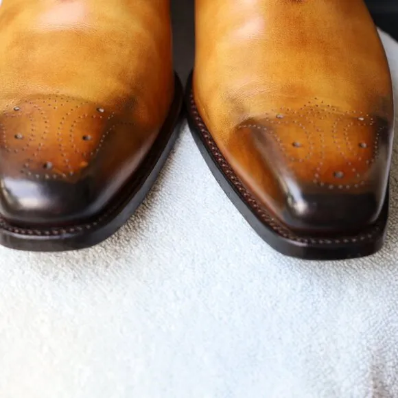 Calzoleria Harris 12 Burnished Brown Tan Whole Cut Oxford  Mens Dress Shoes