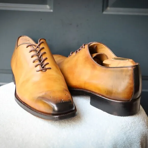 Calzoleria Harris 12 Burnished Brown Tan Whole Cut Oxford  Mens Dress Shoes