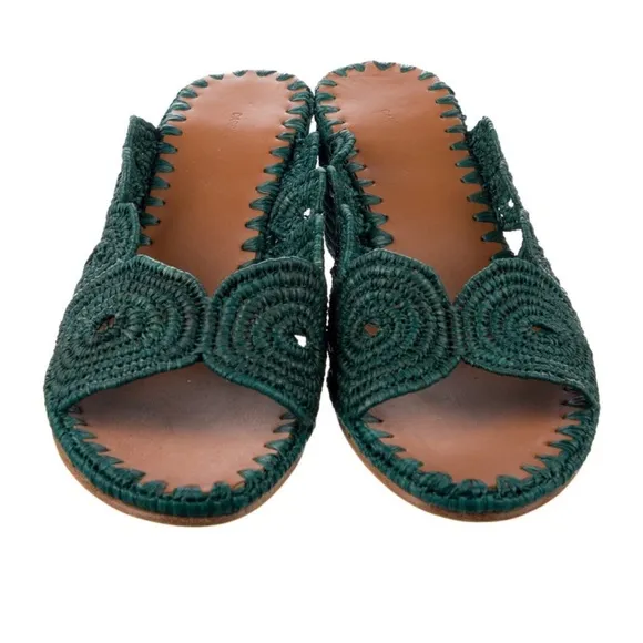 Carrie Forbes Raffia Green Woven Slides