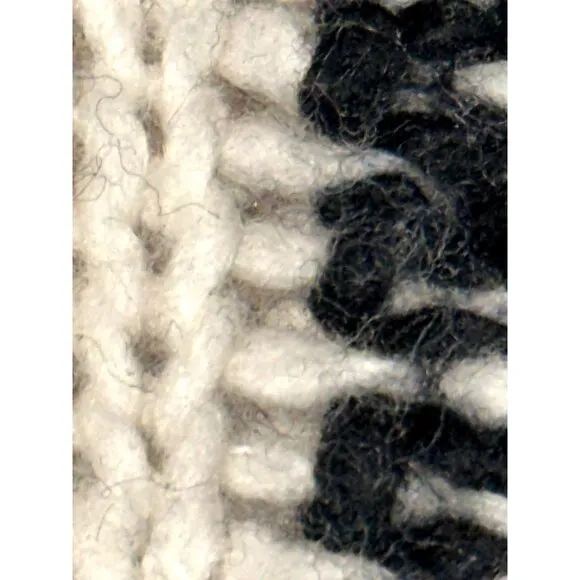 CCC Handcrafted Luxury Black White Poncho Geometric Design Fringe Knit Zip Up OS