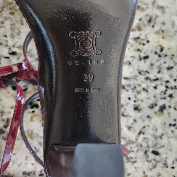 Celine Patent Leather Plum Strappy Sandals