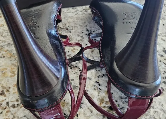 Celine Patent Leather Plum Strappy Sandals