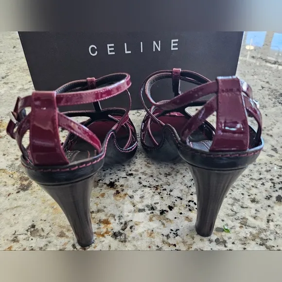 Celine Patent Leather Plum Strappy Sandals