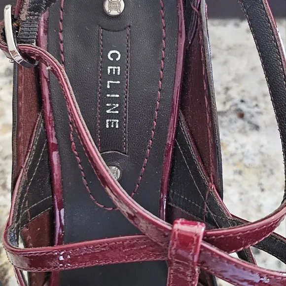 Celine Patent Leather Plum Strappy Sandals